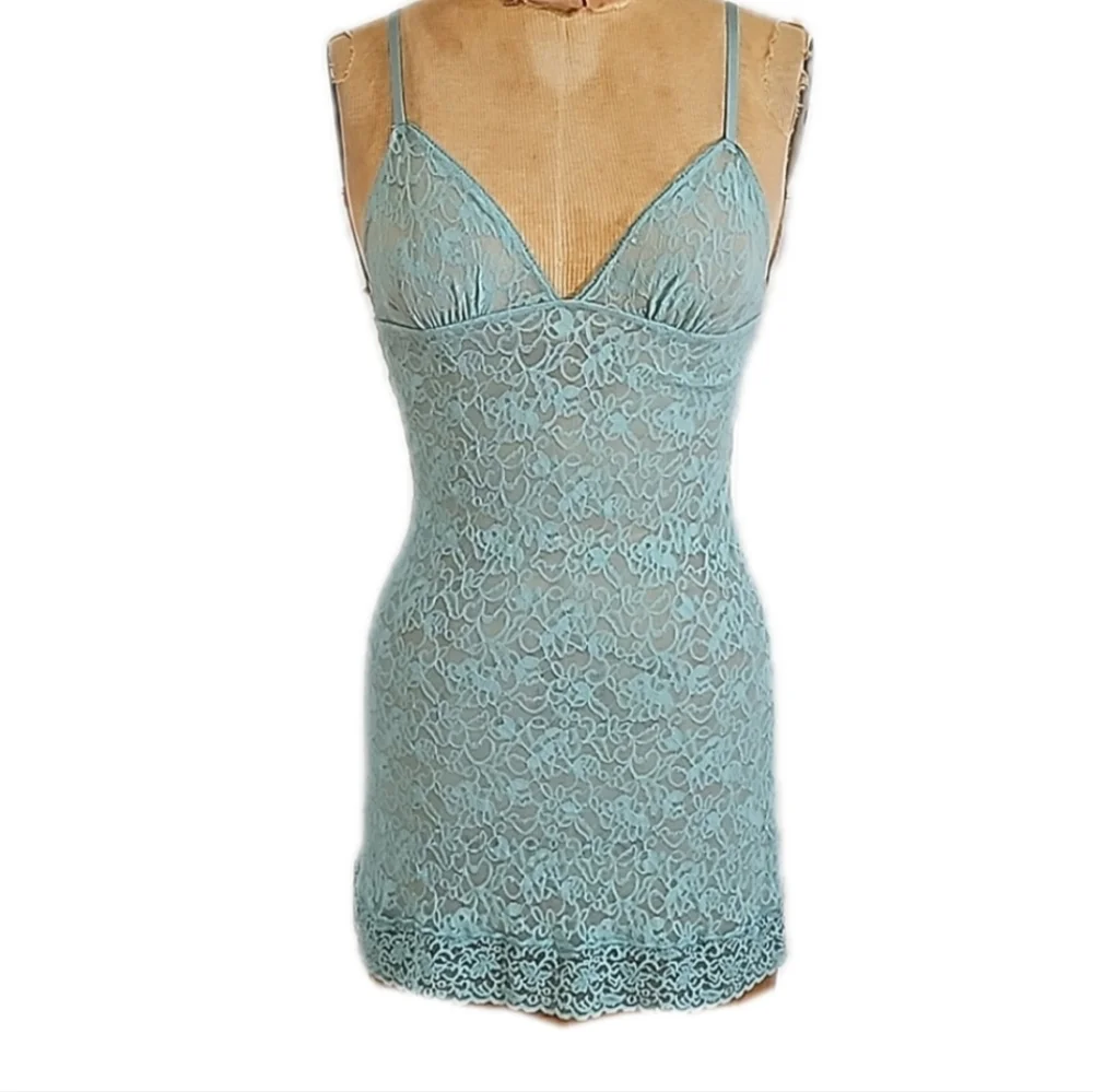 Victoria's Secret stretchy lace aqua Chemise NWT